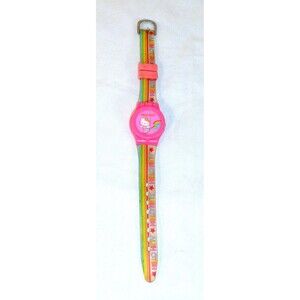Sanrio Hello Kitty Digital Watch Flip Face Pink Yellow Green Stripe Need Battery